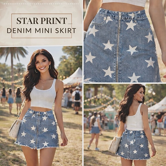 Le Lis Dresses & Skirts - Le Lis Star Print Denim Mini Skirt